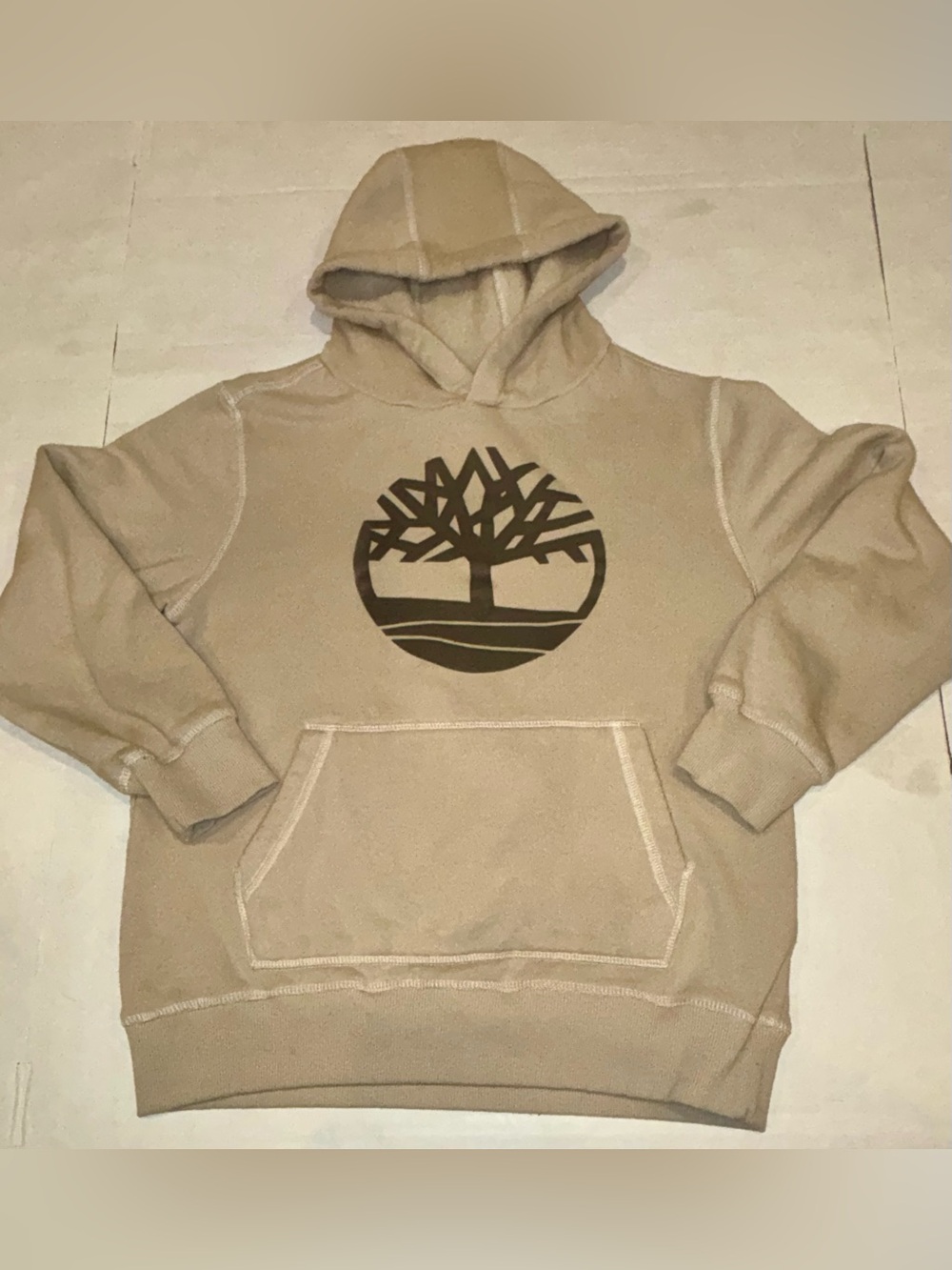 Timberland Beige Pullover Hoodie with Dark Brown Tree Logo
